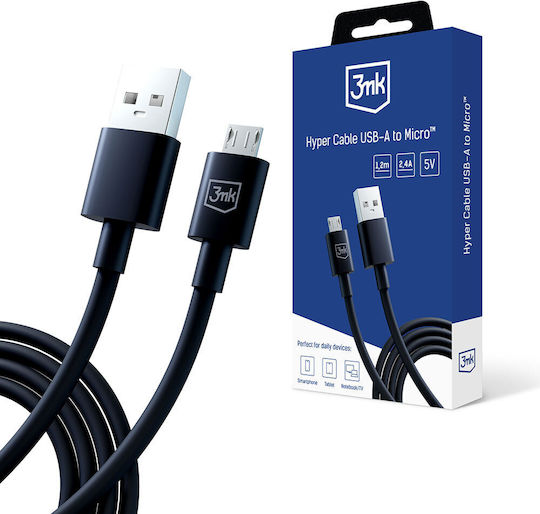 3MK Regular USB 2.0 to micro USB Cable Μαύρο 1.2m