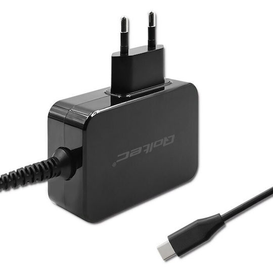 Qoltec Φορτιστής με Ενσωματωμένο Καλώδιο GaN USB-C 45W Μαύρος (POWER PRO)