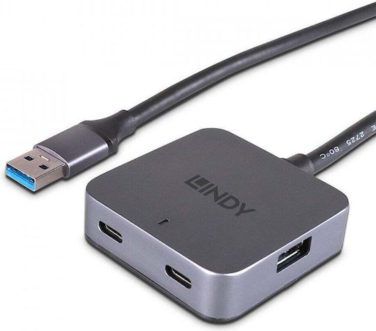 Lindy USB 3.0 Hub 4 Θυρών με σύνδεση USB-A Γκρι 43388