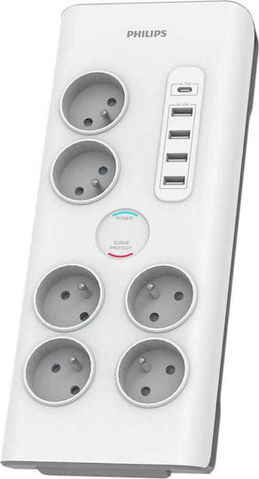 Philips Πολύπριζο Aσφαλείας 6 Θέσεων με 4 USB-A, 1 USB-C και Καλώδιο 2m Γαλλίας (Type E) 1_792802