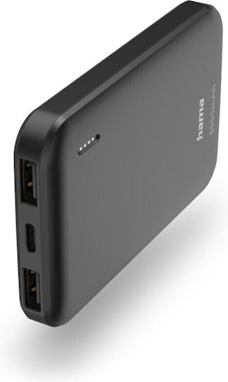 HAMA Pocket 5 Power Bank 5000mAh με 2 Θύρες USB-A Γκρι