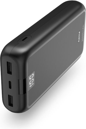 HAMA Performance 20 Power Bank 20000mAh με 2 Θύρες USB-A και Θύρα USB-C Γκρι