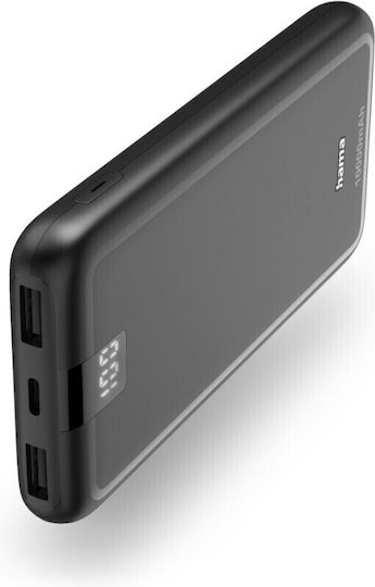 HAMA Performance 10 Power Bank 10000mAh με 2 Θύρες USB-A και Θύρα USB-C Γκρι