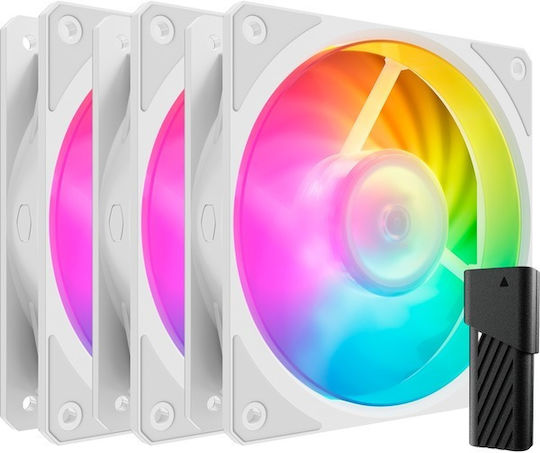 CoolerMaster Mobius 120P Case Fan με ARGB Φωτισμό και Σύνδεση 4-Pin PWM 3τμχ Λευκό