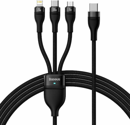 Baseus Flash Series II Braided USB to Lightning / Type-C / micro USB Cable Μαύρο 1.5m (CASS030201)