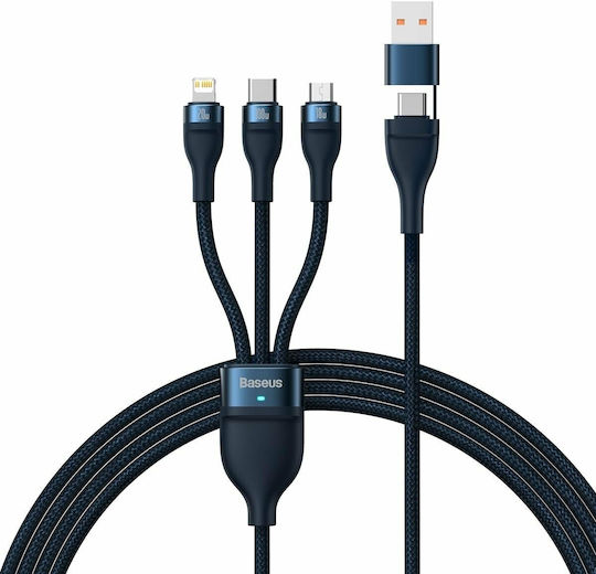 Baseus Flash Series II Braided USB to Type-C / micro USB / Lightning Cable Μπλε 1.2m (CASS030103)