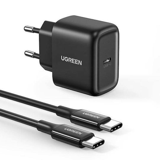 Ugreen Φορτιστής με Θύρα USB-C και Καλώδιο USB-C - USB-C 25W Power Delivery / Quick Charge 3.0 Μαύρος (Cd250)