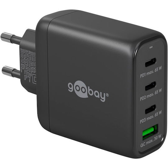 Goobay Φορτιστής Χωρίς Καλώδιο GaN με Θύρα USB-A και 3 Θύρες USB-C 68W Λευκός (64819)