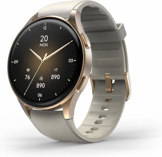 HAMA 8900 Aluminium 45mm Αδιάβροχο Smartwatch με Παλμογράφο (Gray-Gold)