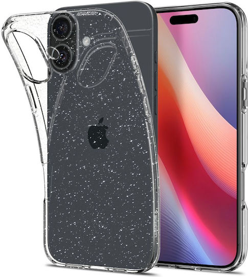 Spigen Liquid Crystal Glitter Back Cover Σιλικόνης 0.3mm Σετ με Τζαμάκι Crystal Quartz (iPhone 16) ACS08192