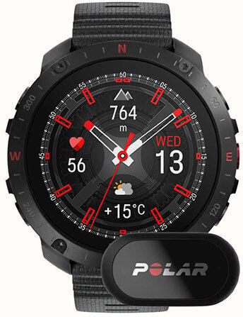 Polar Grit X2 Pro + Heart Rate Belt Stainless Steel 49mm Αδιάβροχο Smartwatch με Παλμογράφο (S/L Black Silicone Strap)