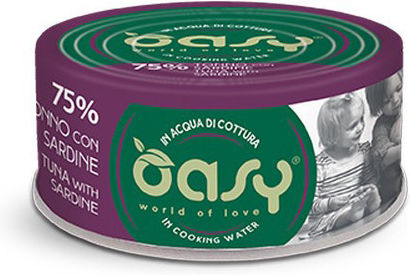 Oasy Love Υγρή Τροφή για Ενήλικες Γάτες σε Κονσέρβα με Τόνο, Σαρδέλα, Ψάρια και Ρύζι χωρίς Σιτηρά & Γλουτένη 70gr
