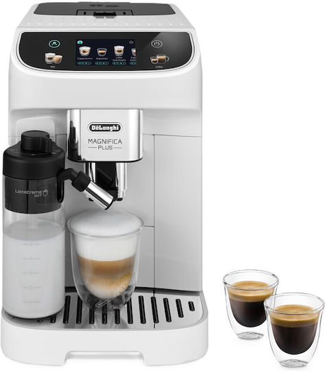 De'Longhi Magnifica Plus Αυτόματη Μηχανή Espresso 1450W Πίεσης 15bar για Cappuccino με Μύλο Άλεσης Λευκή