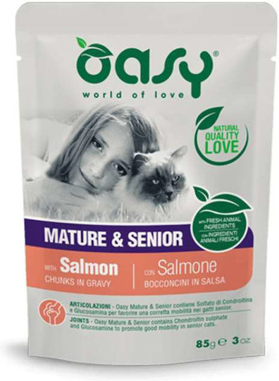 Oasy Υγρή Τροφή για Ηλικιωμένες Γάτες σε Φακελάκι με Σολομό και Κοτόπουλο 85gr