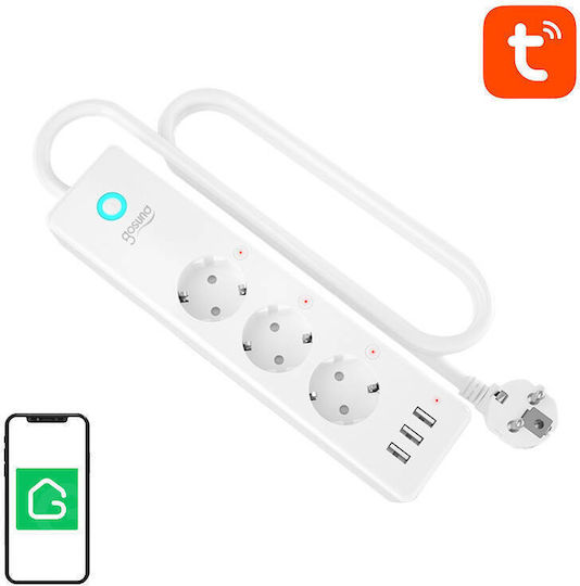 Gosund P1 Plus Smart Πολύπριζο Aσφαλείας 3 Θέσεων με 3 USB-A, Διακόπτη και Καλώδιο 1.5m