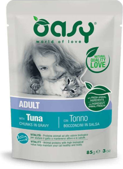 Oasy Υγρή Τροφή για Ενήλικες Γάτες σε Φακελάκι με Τόνο 85gr