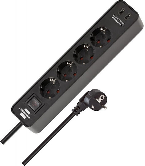 Brennenstuhl Ecolor Πολύπριζο 4 Θέσεων με 2 USB-C, Διακόπτη και Καλώδιο 1.5m 1153240106