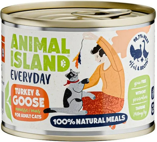 Animal Island Υγρή Τροφή για Ενήλικες Γάτες σε Κονσέρβα με Γαλοπούλα χωρίς Γλουτένη 200gr