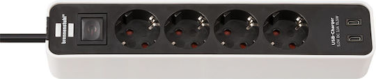 Brennenstuhl Ecolor Πολύπριζο Aσφαλείας 4 Θέσεων με 2 USB-C, Διακόπτη και Καλώδιο 1.5m 1153240126
