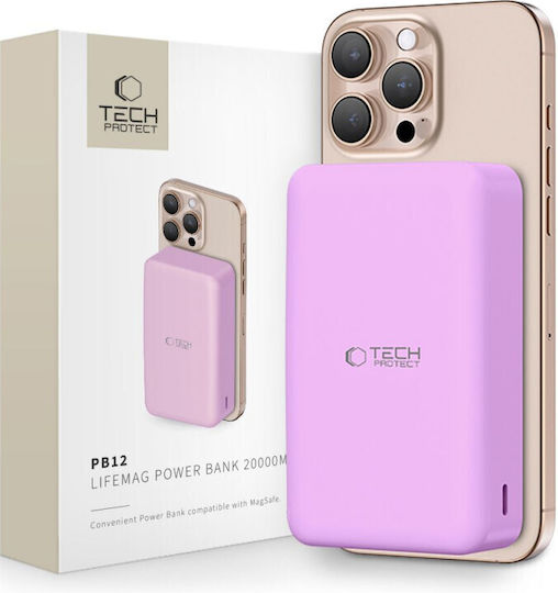 Tech-Protect PB12 LifeMag MagSafe Power Bank 20000mAh 15W με Θύρα USB-A και Θύρα USB-C Lilac