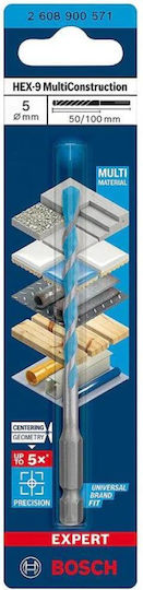 Bosch Hex-9 Multi Construction Διαμαντοτρύπανο Καρβιδίου με Εξάγωνο Στέλεχος για Δομικά Υλικά 5mm / 50x100mm 2608900571