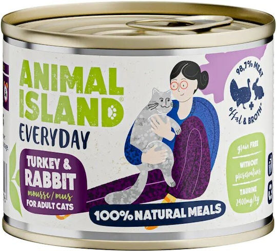 Animal Island Υγρή Τροφή για Ενήλικες Γάτες σε Κονσέρβα με Γαλοπούλα και Κουνέλι χωρίς Γλουτένη 200gr