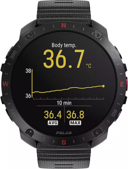 Polar Grit X2 Pro Stainless Steel 49mm Αδιάβροχο Smartwatch με Παλμογράφο (S/L Black Silicone Strap)