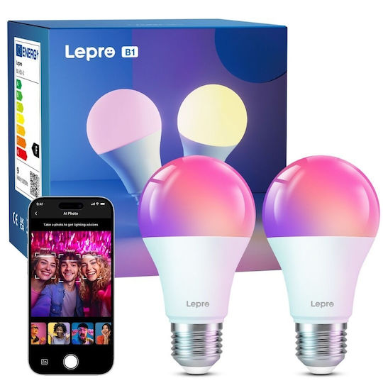 Teckin Smart Λάμπες Lepro Ai LED 8.5W για Ντουί E27 RGB Dimmable 2τμχ B1-EU-2