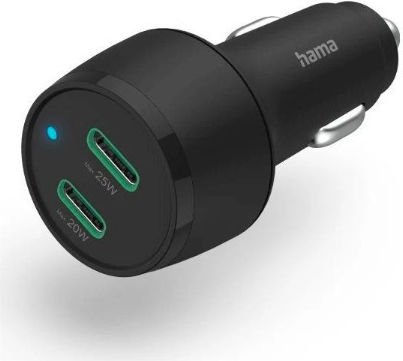 HAMA Φορτιστής Αυτοκινήτου 45W 2.25A με Θύρες: 2xType-C Μαύρος 00201632