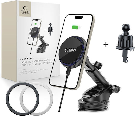 Tech-Protect Βάση Κινητού Αυτοκινήτου με Μαγνήτη και Ασύρματη Φόρτιση MagSafe Μαύρη MM15W-V4