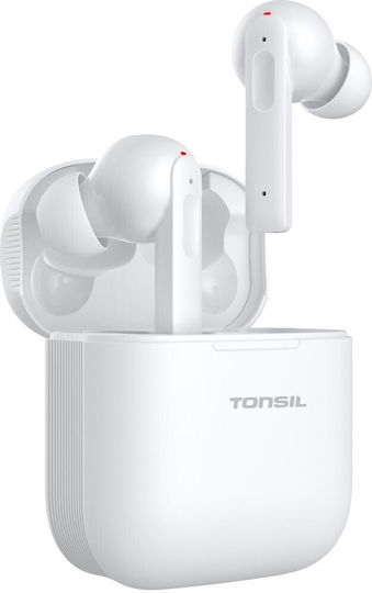 Tonsil T55BT Earbud Bluetooth Handsfree Ακουστικά με Αντοχή στον Ιδρώτα και Θήκη Φόρτισης Λευκά