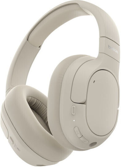 Belkin SoundForm Isolate Ασύρματα / Ενσύρματα Over Ear Ακουστικά με 60 ώρες Λειτουργίας Sand
