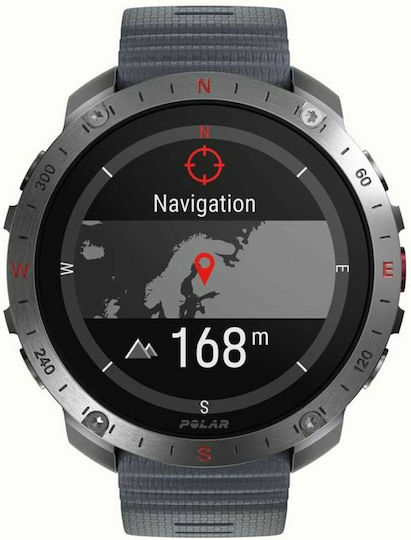 Polar Grit X2 Pro Stainless Steel 49mm Αδιάβροχο Smartwatch με Παλμογράφο (S/L Grey Silicone Strap)