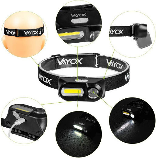 Vayox Φακός Κεφαλής LED με Μέγιστη Φωτεινότητα 250lm