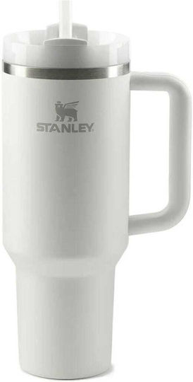 Stanley Quencher H2.0 FlowState Ανακυκλώσιμο Handled Tumbler Θερμός Ανοξείδωτο BPA Free 1.18lt White με Καλαμάκι και Λαβή 10-10824-803