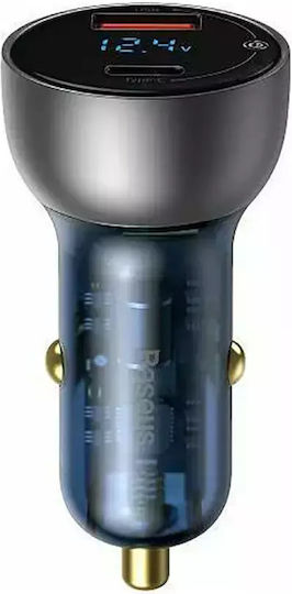 Baseus Φορτιστής Αυτοκινήτου 65W 5A Γρήγορης Φόρτισης με Θύρες: 1xUSB 1xType-C Γκρι Χρώμα CCKX-C0A