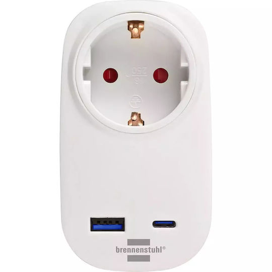 Brennenstuhl Φορτιστής Χωρίς Καλώδιο με Θύρα USB-A και Θύρα USB-C 20W Power Delivery Λευκός (1508210010)