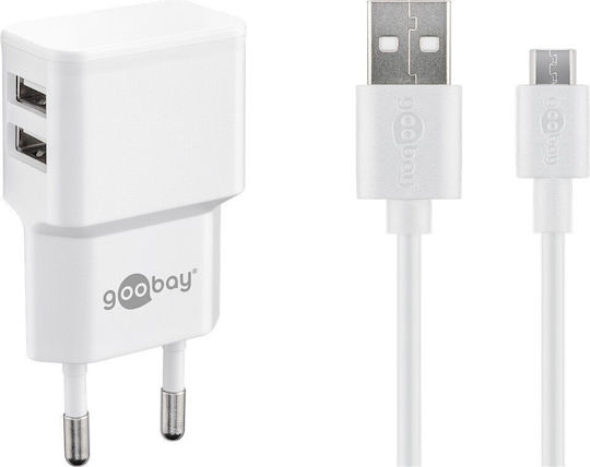 Goobay Φορτιστής με 2 Θύρες USB-A και Καλώδιο micro USB 12W Λευκός (44985)