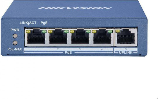 Hikvision DS-3E0505P-E Unmanaged L2 PoE+ Switch με 4 Θύρες Gigabit (1Gbps) Ethernet