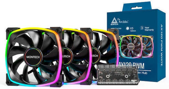 Montech Case Fan 120mm με ARGB Φωτισμό και Σύνδεση 4-Pin PWM 3τμχ