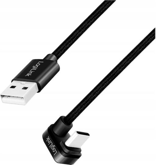 LogiLink Braided USB 2.0 Cable USB-C male - USB-A Μαύρο 1m CU0192