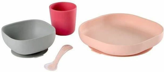 Beaba Σετ Φαγητού από Σιλικόνη Ροζ 4τμχ 913429