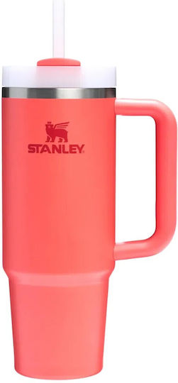 Stanley Quencher H2.0 FlowState Ανακυκλώσιμο Handled Tumbler Θερμός Ανοξείδωτο BPA Free 890ml Hot Coral με Καλαμάκι και Λαβή 10-10827-951