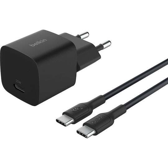 Belkin Φορτιστής με Θύρα USB-C και Καλώδιο USB-C - USB-C 25W Power Delivery Μαύρος (Boost Charge)