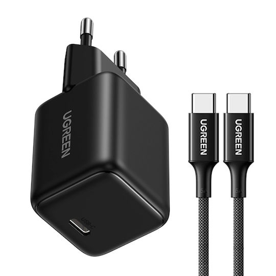 Ugreen Φορτιστής GaN με Θύρα USB-C και Καλώδιο USB-C - USB-C 30W Power Delivery / Quick Charge 4.0 Μαύρος (X513)