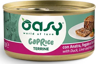 Oasy Υγρή Τροφή για Ενήλικες Γάτες με Πάπια, Συκώτι, Λαχανικά και Κρέας χωρίς Σιτηρά 85gr