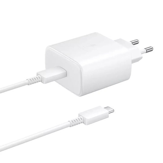 Samsung Φορτιστής με Θύρα USB-C και Καλώδιο USB-C - USB-C 45W Λευκός (EP-TA845EWE + EP-DW767JWE Bulk)