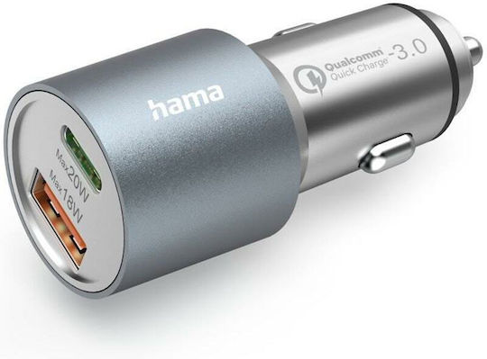 HAMA Φορτιστής Αυτοκινήτου Auto 38W 3A Γρήγορης Φόρτισης με Θύρες: 1xUSB 1xType-C Καφέ 00201639