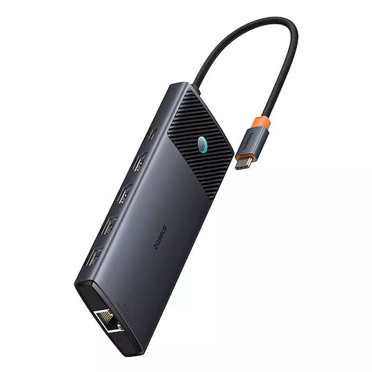 Baseus Metal Gleam II USB-A / USB-C Docking Station με 4K PD Ethernet Γκρι
