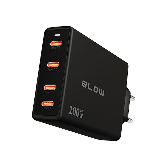 Blow Φορτιστής Χωρίς Καλώδιο GaN με 4 Θύρες USB-C 100W Power Delivery Μαύρος (76-031)
